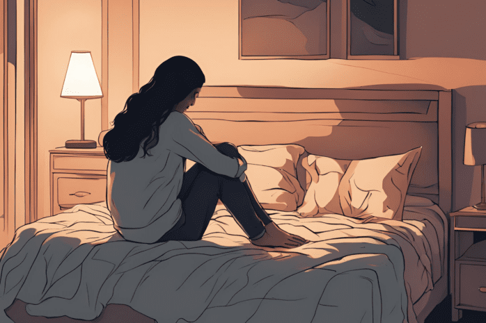 Woman on bed feeling anxious