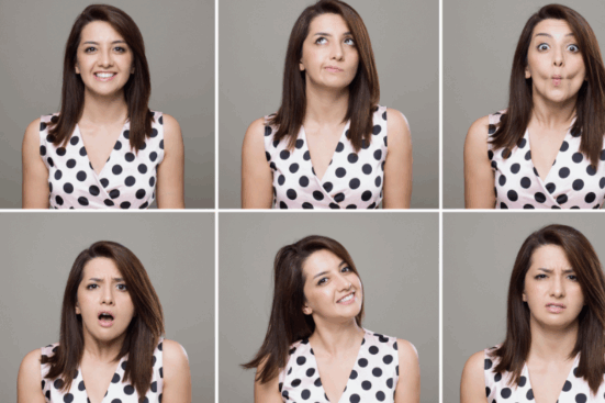 A series of photos of a woman making different facial expressions