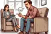 Illustration of an angry male client speaking harshly while his female therapist listens