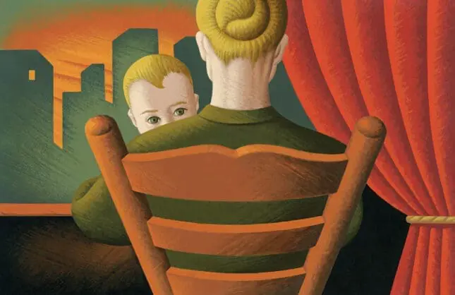 An illustration of a woman holding a child