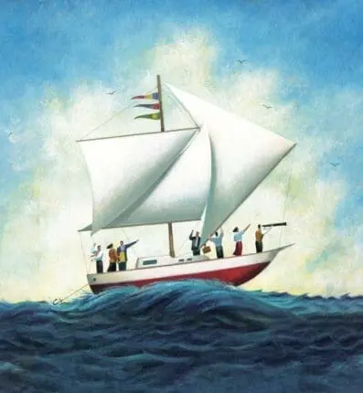 An illustration of a ship at sea