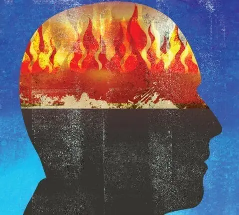 An illustration of a head with fire inside