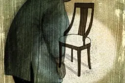 An illustration of a person looking at a chair