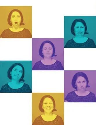 A woman with various expressions