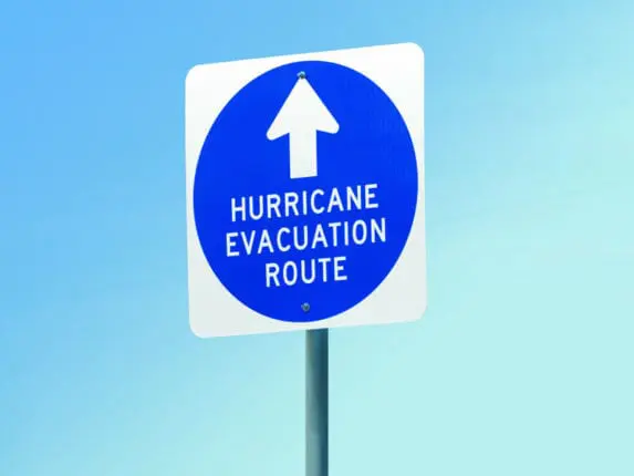 A hurricane evacuation route sign