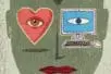 An illustration of a face with a computer and heart for eyes