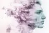 An image of a face looking into the distance with memories forming a patchwork behind it