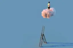 A figure stands atop a pink cloud, having left a tall ladder behind