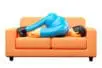 A cartoon style image of a man slumped face down on a couch, exhausted