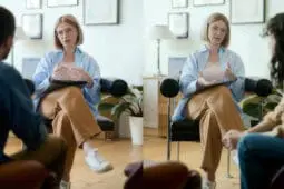 Duplicate images of the same therapist working with each member of a couple side by side
