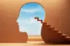 Illustration of a staircase climbing to the empty outline of a head