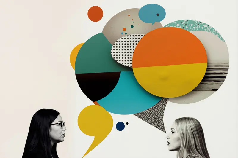 A series of overlapping circles containing different colors and patterns lay on top of each other