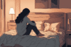 Woman on bed feeling anxious