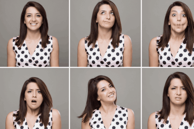 A series of photos of a woman making different facial expressions