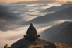 Man sitting on mountain overlooking clouds.