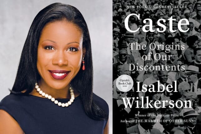 Headshot of Isabel Wilkerson and the cover of her book