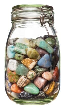 A jar full of polished rocks