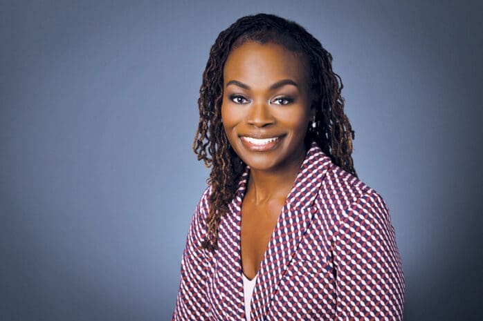 A headshot of a woman