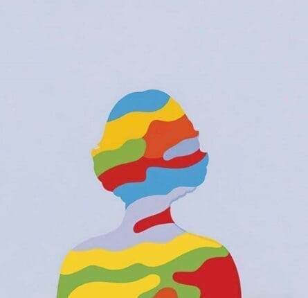 The silhouette of a woman filled in with multiple colors