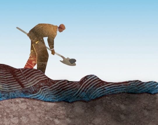 An illustration of a figure digging with a shovel