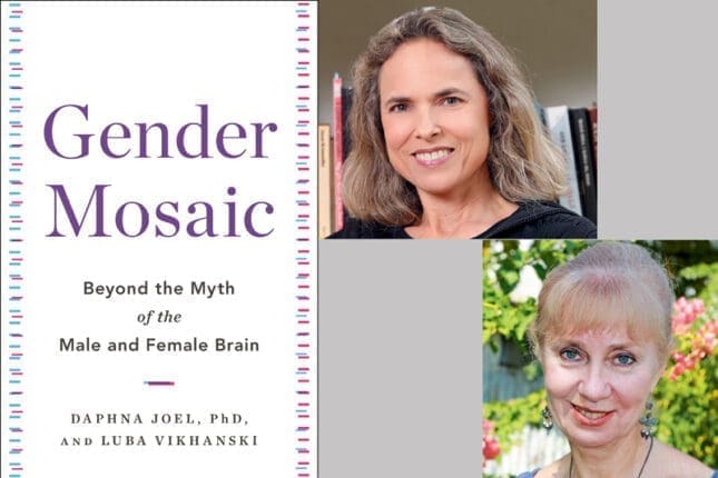 Two headshots of women and the cover of "Gender Mosaic"