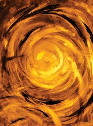 A painting of a gold swirl