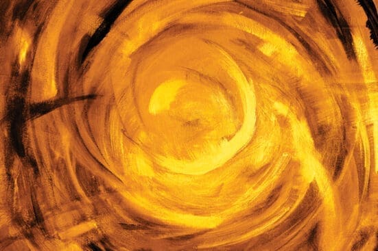 A painting of a gold swirl