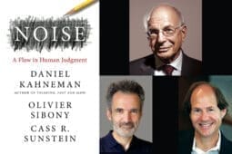 The cover of "Noise" and headshots of the three authors