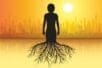 An illustration of a woman's silhouette with roots