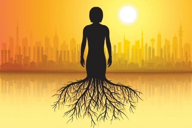 An illustration of a woman's silhouette with roots