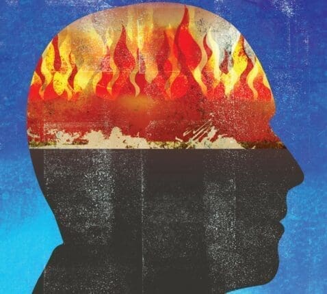 An illustration of a head with fire inside