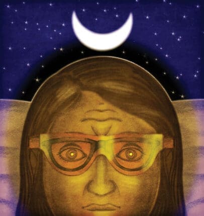 An illustration of a woman's face under the moon