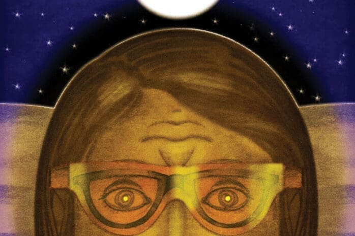 An illustration of a woman's face under the moon