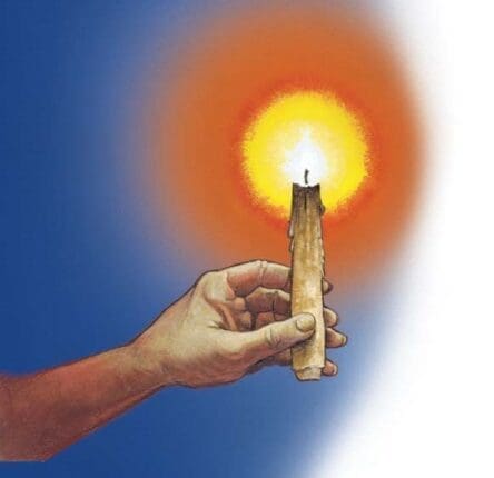 An illustration of a hand holding a candle