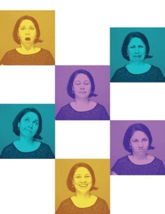 A woman with various expressions