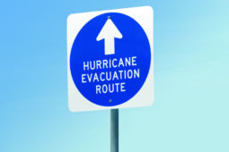 A hurricane evacuation route sign