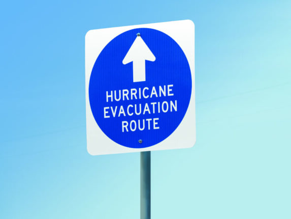 A hurricane evacuation route sign