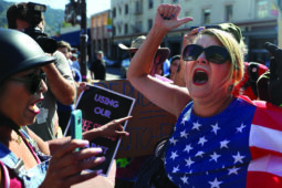 Protesters arguing