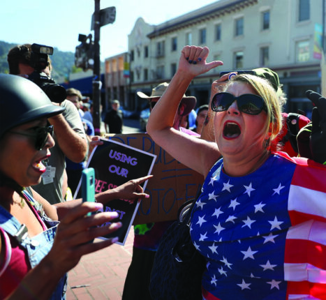 Protesters arguing