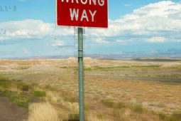 A sign that reads "wrong way"
