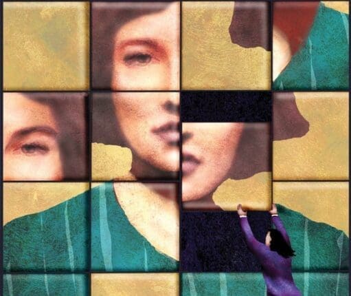 A face broken up into a grid of squares