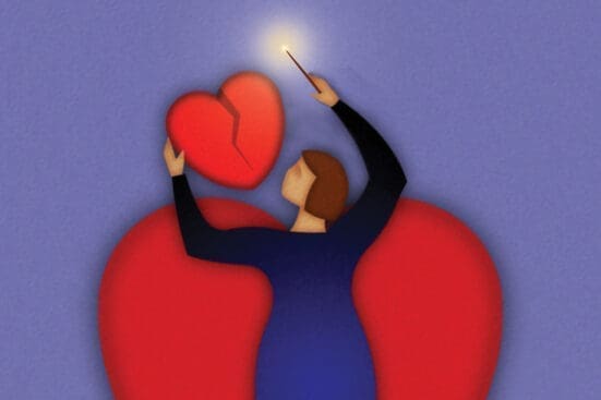 An illustration of a woman mending a broken heart