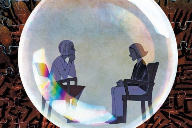 A therapist and client in a bubble