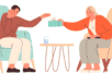 Illustration of a therapist handing a tissue box to a crying client