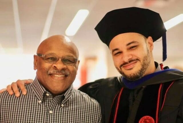 The author Broderick Sawyer (right) with his father (left)