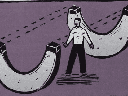 Illustration of a man between two magnets