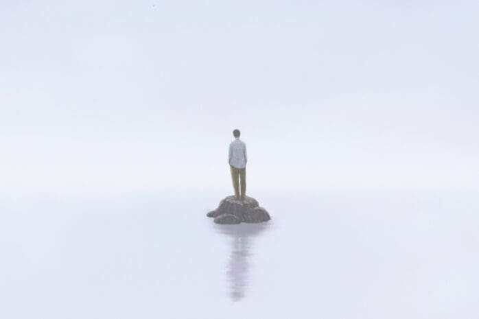 Man alone on an tiny island | ILLUSTRATION © JORM SANGSORN