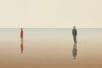 A woman and man at a distance facing opposite directions.