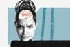 A woman with a meter measuring anxiety from 0-100 on her forehead with the needle at 100