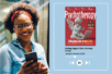 A woman wearing headphones smiles next to an image of the magazine cover with a play button beneath